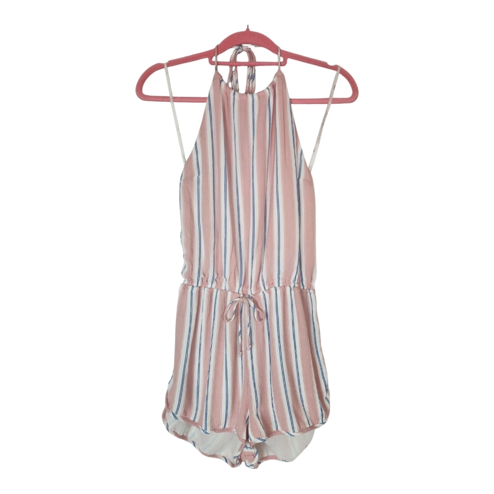 Lulus Pink & Blue Striped Halter Romper | Size S